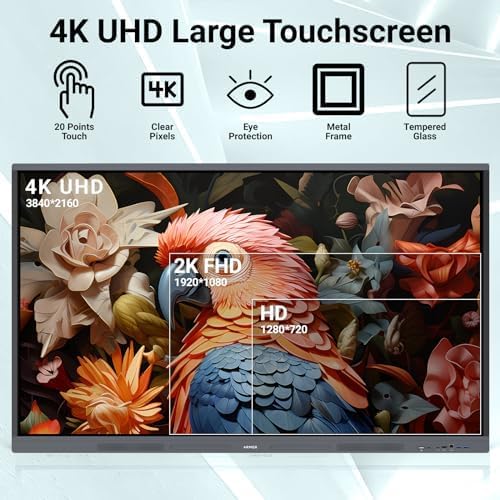 Armerboard 55'' 4K UHD Smart Board, Interactive Display,Touch Screen Digital Electronic Whiteboard for Classroom with Wireless Screen Sharing Interactive Whiteboard（Wall Mount Included）