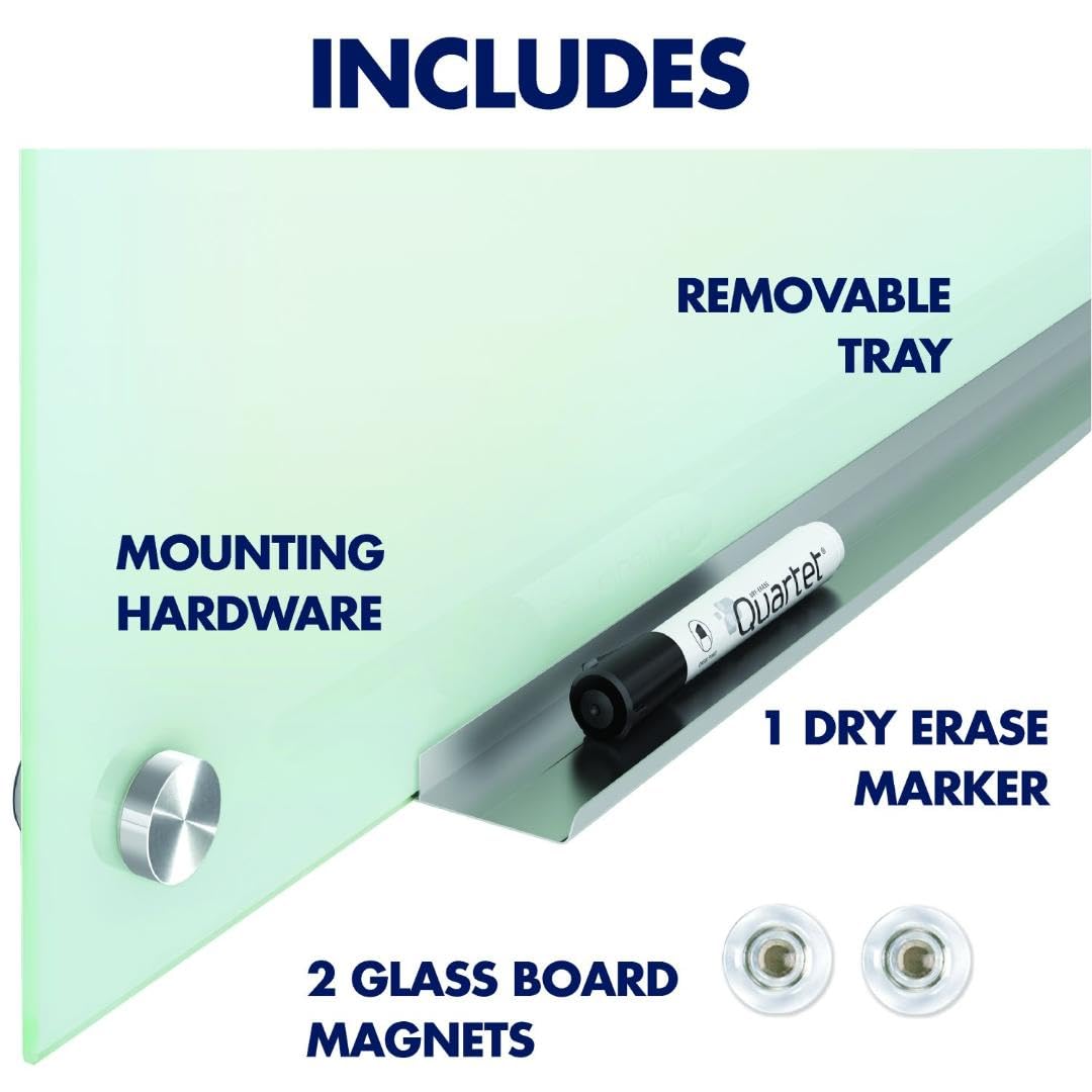 Quartet Whiteboard, Glass Dry Erase Board, Magnetic, 6' x 4', Infinity Frameless Mounting, White Surface, Accessory Tray, 1 Dry Erase Marker and 2 Glass Board Magnets (G7248W)