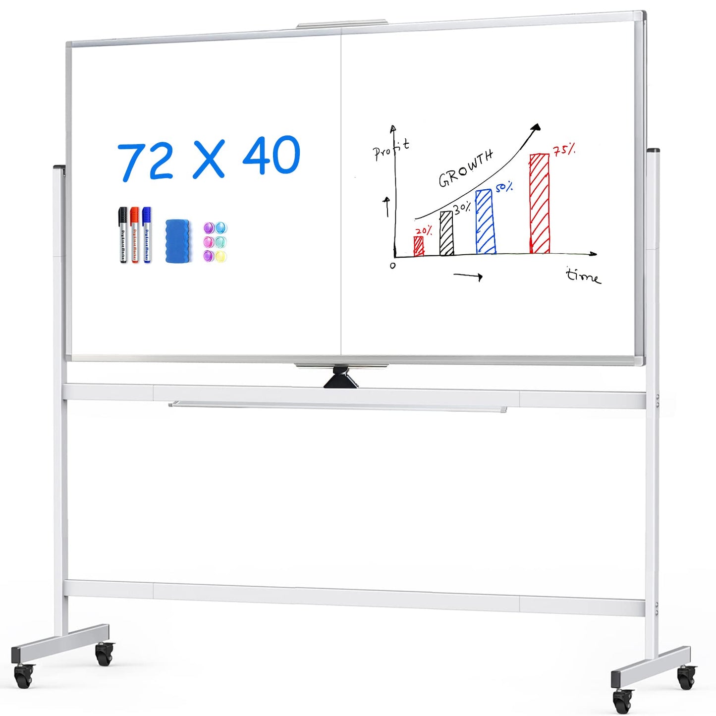 maxtek Rolling Whiteboard, 72x40 Large Double-Sided White Board Dry Erase on Wheels, Giant Magnetic White Board Standing for Office, School, Home Office, Homeschool(72 x 40)