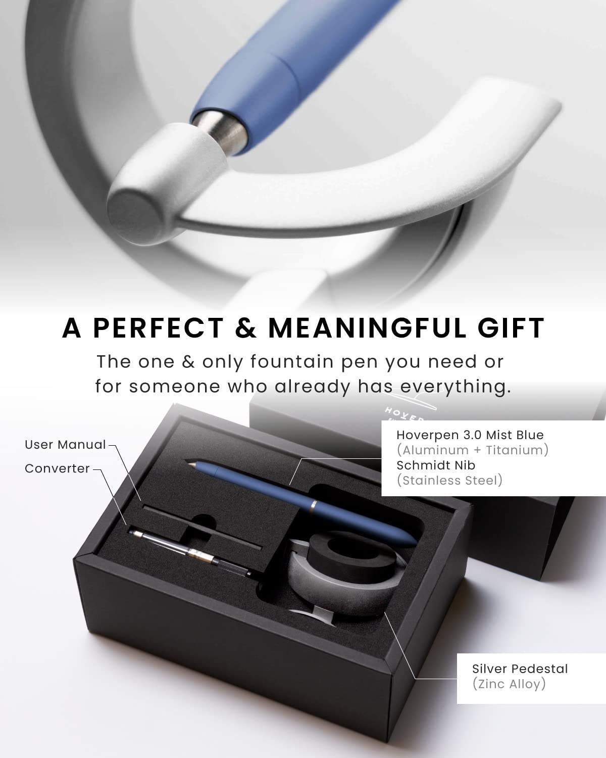 novium Hoverpen & A5 Hardcover Leatherette Notebook, Professional Stationery for Your Desk