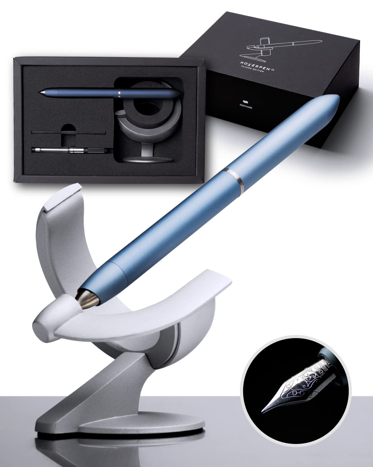 novium Hoverpen & A5 Hardcover Leatherette Notebook, Professional Stationery for Your Desk