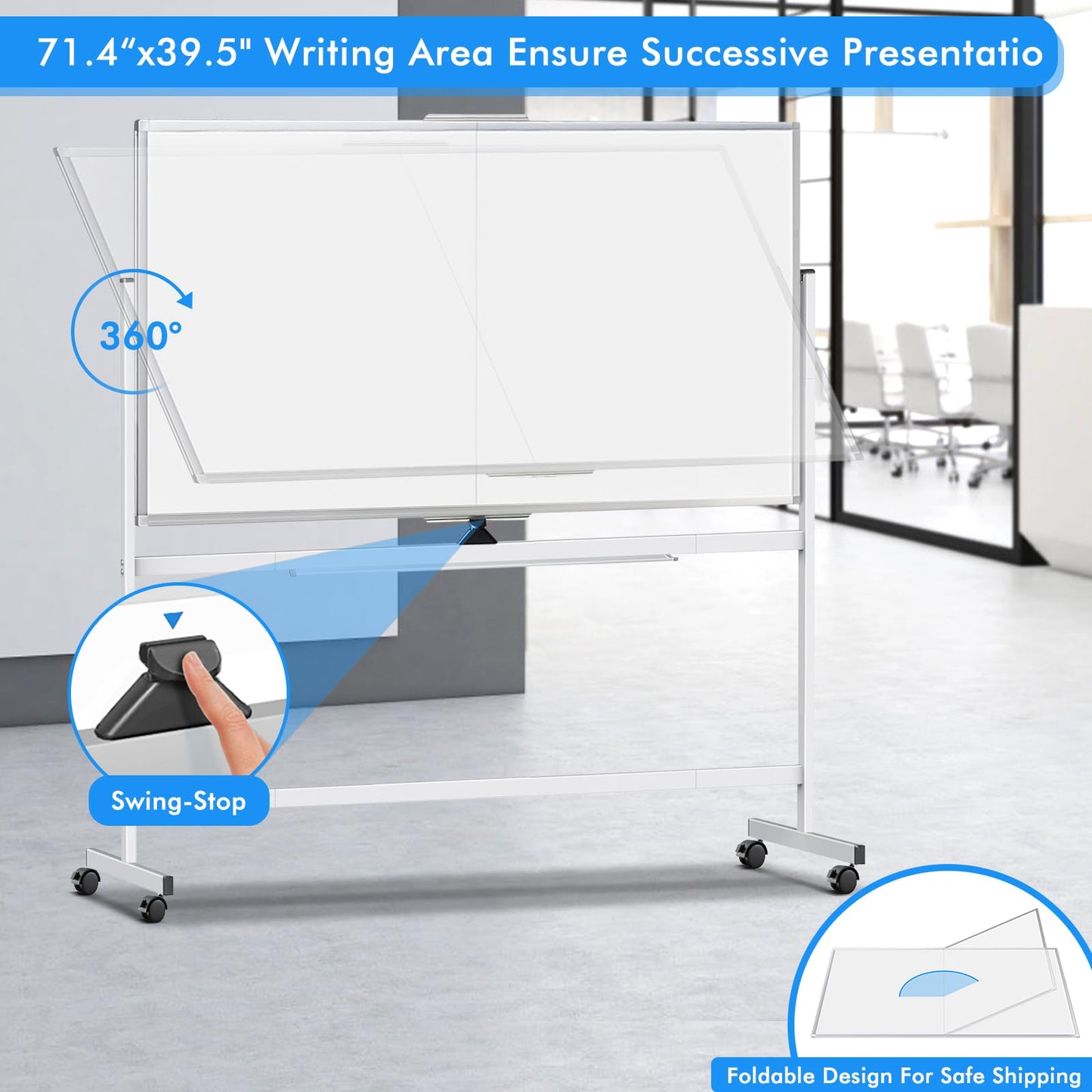 maxtek Rolling Whiteboard, 72x40 Large Double-Sided White Board Dry Erase on Wheels, Giant Magnetic White Board Standing for Office, School, Home Office, Homeschool(72 x 40)