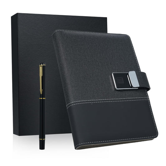 BUZHI A5 Pu Leather Journal,A5 Leather Notebook with Fingerprint Lock and 16GB High-Speed USB Drive Lined Journal Planner 100-Page 6-Ring Binder 4 Card Slots Perfect for Businessman Professionals